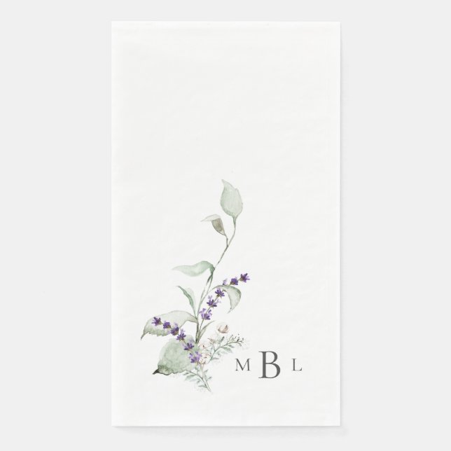Servilleta De Papel Elegante Boda Monograma Foliage & Lavender (Anverso)