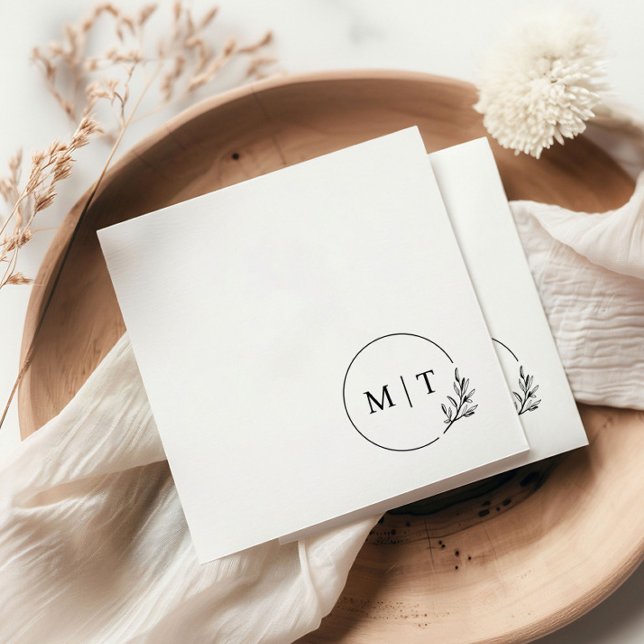 Servilleta De Papel Elegante Boda Monograma hojas de vegetación (Elegant Wedding Monogram with Greenery.)