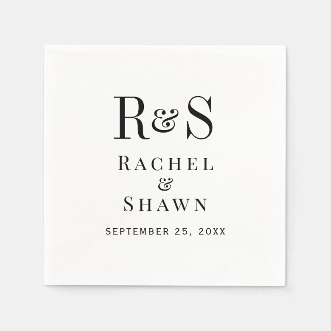 Servilleta De Papel Elegante Boda Monograma moderno de Moda blanca y n (Anverso)