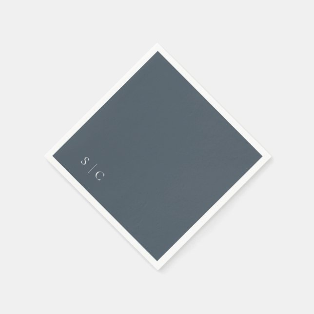 Servilleta De Papel Elegante Boda Monogramada Azul Muerto (Borde)