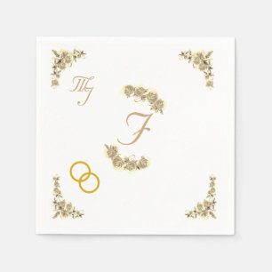 Servilleta De Papel Elegante Boda Monogramado de Sepia Floral