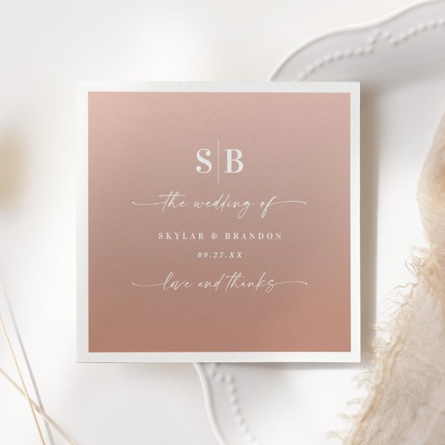 Servilleta De Papel Elegante Boda Monogramado Ombre y Rosa (Subido por el creador)