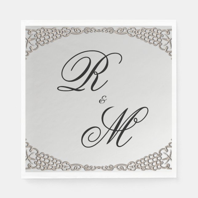 Servilleta De Papel Elegante Boda Monogramado Plata (Anverso)