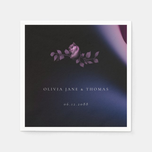 Servilleta De Papel Elegante Boda Moody Morado Oscuro Floral (Anverso)