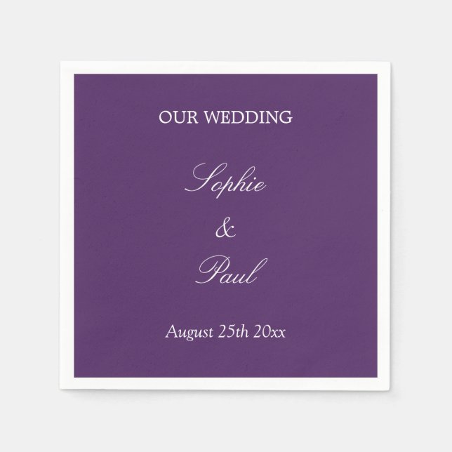 Servilleta De Papel Elegante Boda morado oscuro (Anverso)