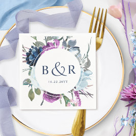 Servilleta De Papel Elegante Boda morado y floral azul