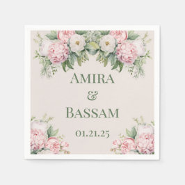 Servilleta De Papel Elegante Boda musulmán floral rosa y blanco