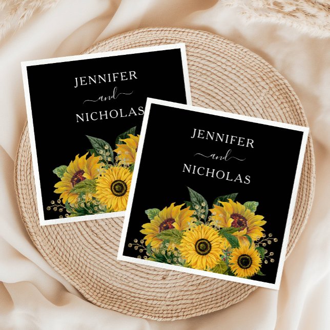 Servilleta De Papel Elegante Boda negro floral (Elegant Floral Black Wedding Napkins)