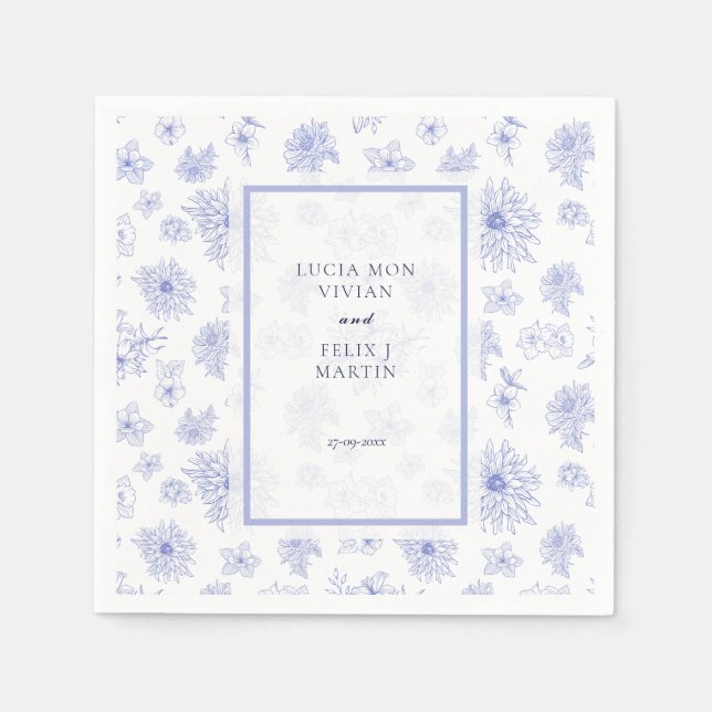 Servilleta De Papel Elegante Boda Neutral Azul Sombra floral (Anverso)