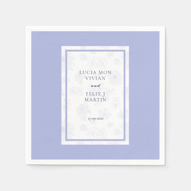 Servilleta De Papel Elegante Boda Neutral Azul Sombra floral (Anverso)