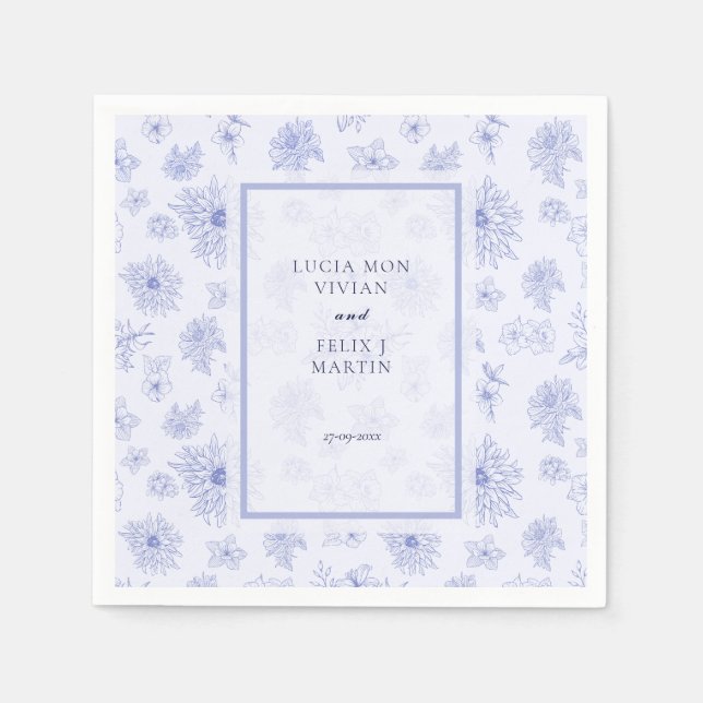 Servilleta De Papel Elegante Boda Neutral Azul Sombra floral (Anverso)