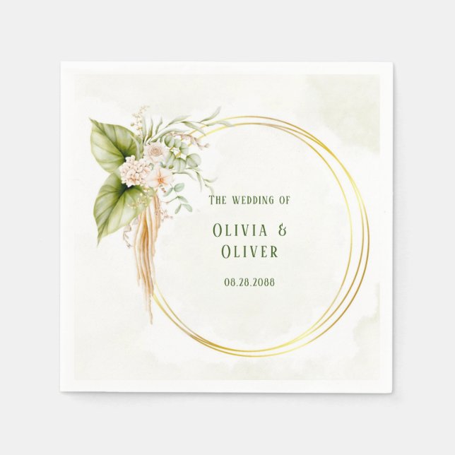 Servilleta De Papel Elegante Boda Olive Green y Gold (Anverso)