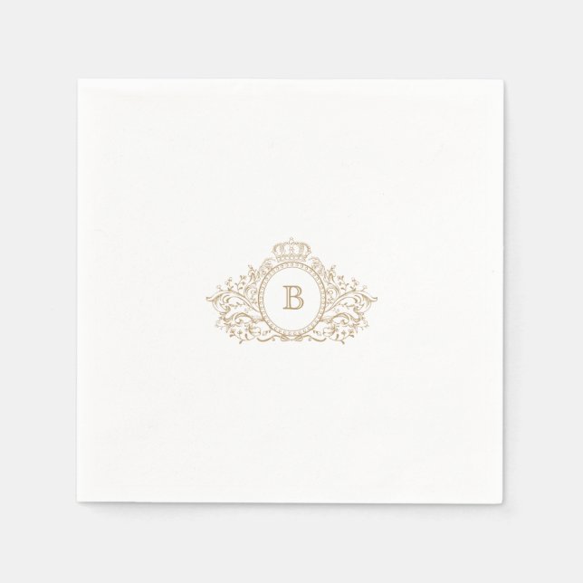 Servilleta De Papel Elegante Boda personalizada Escudo Monograma Dorad (Anverso)