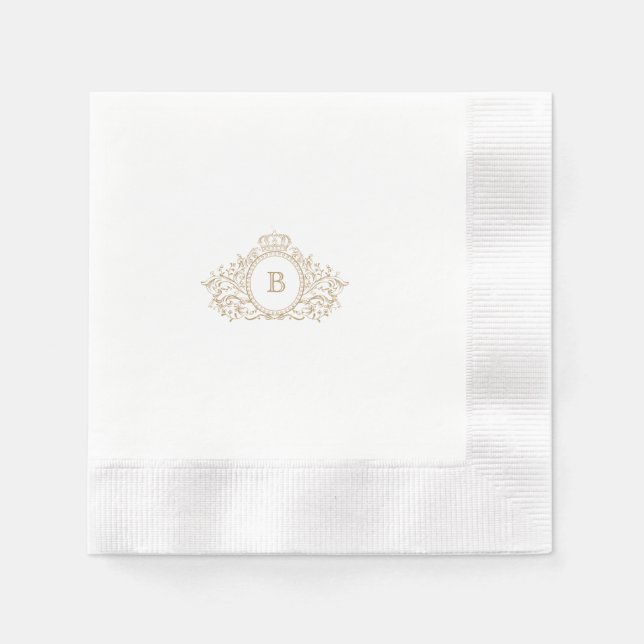 Servilleta De Papel Elegante Boda personalizada Escudo Monograma Dorad (Anverso)
