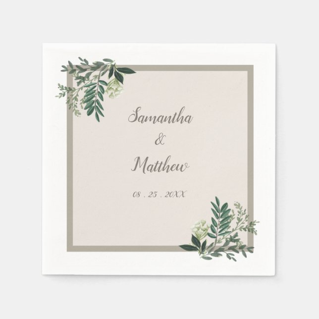 Servilleta De Papel Elegante Boda personalizado de la vegetación (Anverso)
