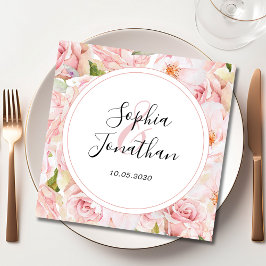 Servilleta De Papel Elegante Boda personalizado de rosas rosadas