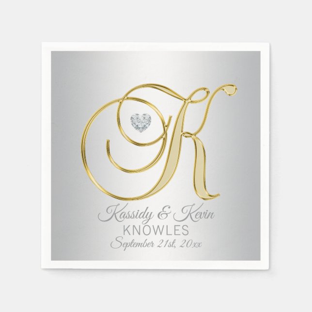 Servilleta De Papel Elegante Boda Plata Gris Oro Personalizada (Anverso)