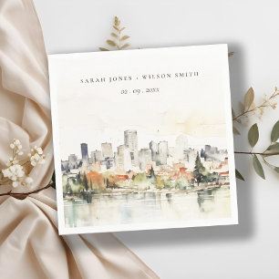 Servilleta De Papel Elegante Boda Portland Oregon Skyline Watercolor