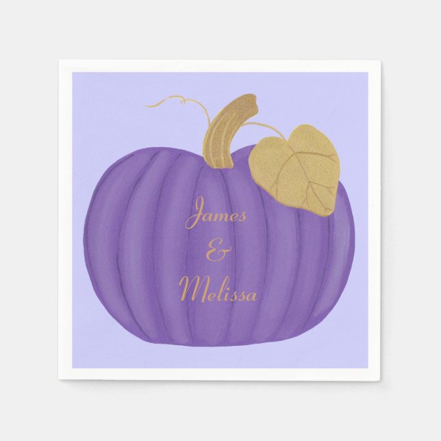 Servilleta De Papel Elegante Boda Purple Pumpkin Gold Leaf (Anverso)