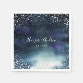 Servilleta De Papel Elegante Boda Purpurina de la Marina Plata