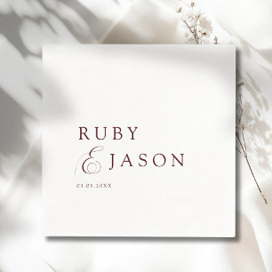 Servilleta De Papel Elegante Boda Real Burgundy y Blanco con Letra Scr