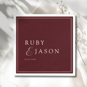 Servilleta De Papel Elegante Boda Real Burgundy y Blanco con Letra Scr
