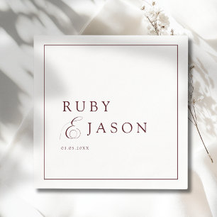 Servilleta De Papel Elegante Boda Real Burgundy y Blanco con Letra Scr
