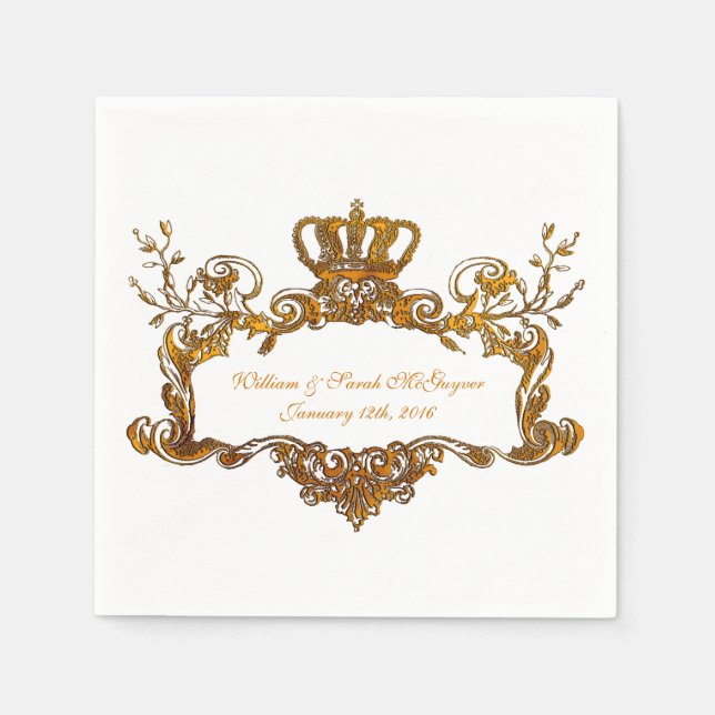 Servilleta De Papel Elegante Boda Regal Dorado Papel de texto Napkins (Anverso)
