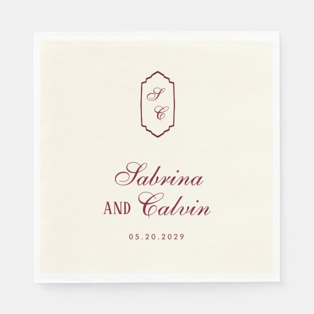 Servilleta De Papel Elegante Boda Retro a Cuadros Burdeos (Anverso)