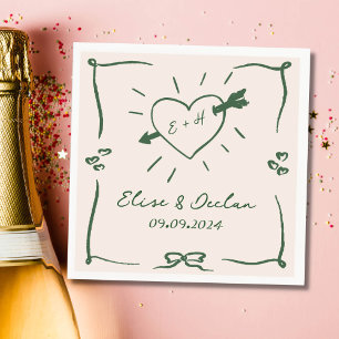 Servilleta De Papel Elegante Boda Retro Verde con mano dibujada