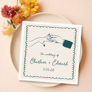 Servilleta De Papel Elegante Boda Retro Verde con mano dibujada