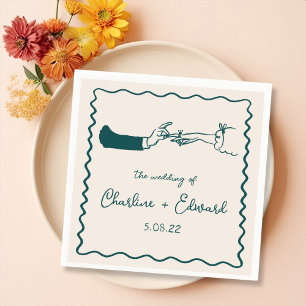 Servilleta De Papel Elegante Boda Retro Verde con mano dibujada