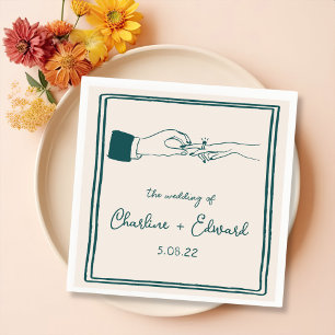 Servilleta De Papel Elegante Boda Retro Verde con mano dibujada
