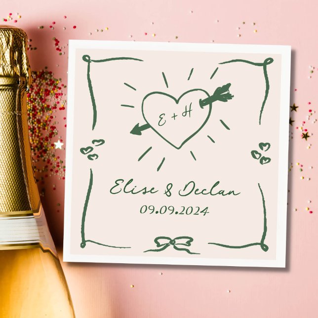 Servilleta De Papel Elegante Boda Retro Verde con mano dibujada (Subido por el creador)