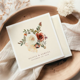 Servilleta De Papel Elegante Boda Rojo Floral de Caída Romántica