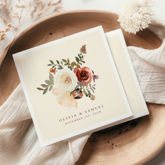 Servilleta De Papel Elegante Boda Rojo Floral de Caída Romántica (Subido por el creador)