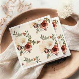 Servilleta De Papel Elegante Boda Rojo Floral de Caída Romántica