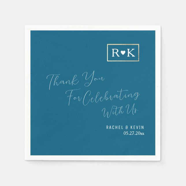 Servilleta De Papel Elegante Boda Romántica Azul (Anverso)