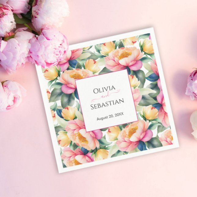 Servilleta De Papel Elegante Boda Romántico Peony Watercolor (Subido por el creador)