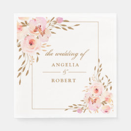 Servilleta De Papel Elegante Boda romántico rosado Rubor Gold Floral