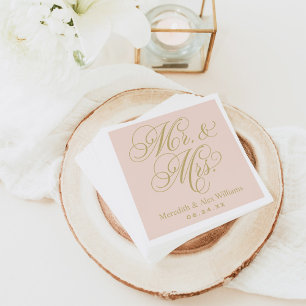 Servilleta De Papel Elegante Boda Rosa Oro Sr y Sra