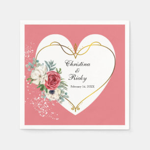 Servilleta De Papel Elegante Boda Rosa Y Rosa Blanca