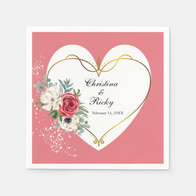 Servilleta De Papel Elegante Boda Rosa Y Rosa Blanca (Anverso)