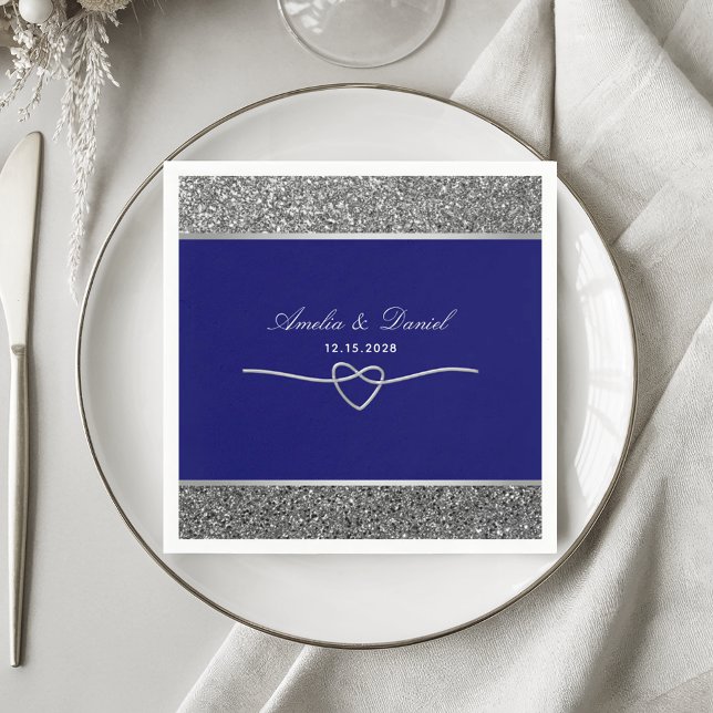 Servilleta De Papel Elegante Boda Royal Blue Plata (Subido por el creador)