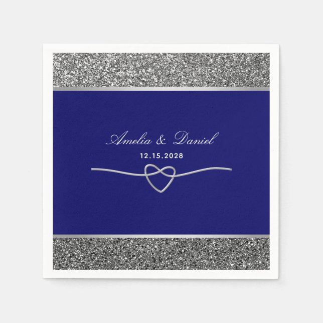 Servilleta De Papel Elegante Boda Royal Blue Plata (Anverso)