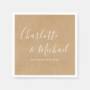 Servilleta De Papel Elegante Boda Rústica Kraft con Nombre