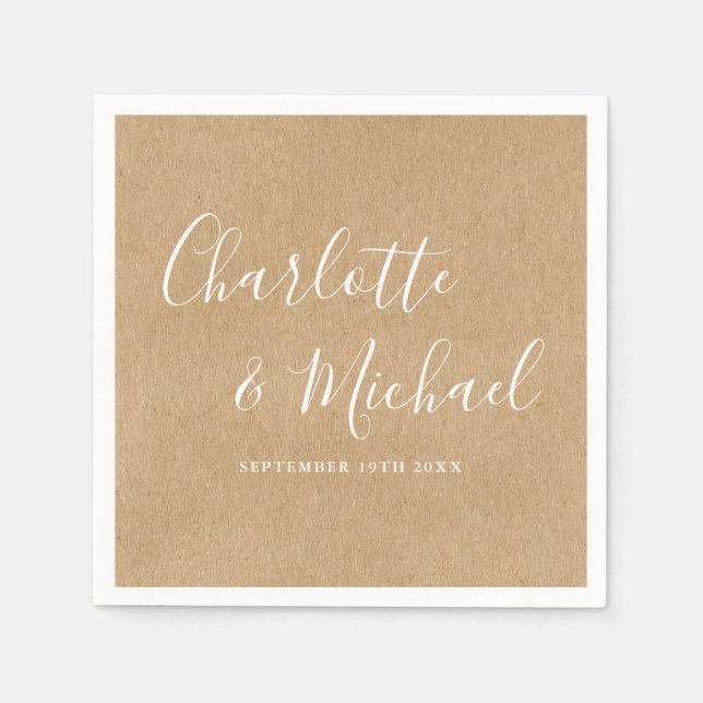 Servilleta De Papel Elegante Boda Rústica Kraft con Nombre (Anverso)