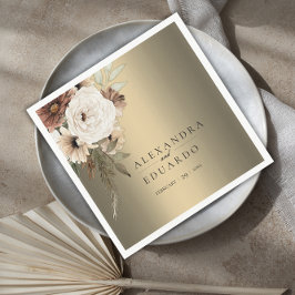 Servilleta De Papel Elegante Boda Rústico de Flores Silvestres Oro