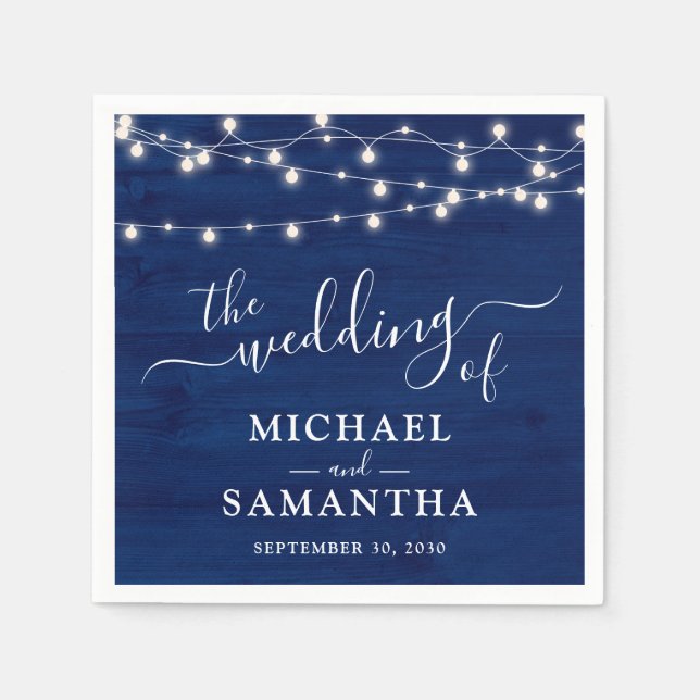 Servilleta De Papel Elegante Boda Rústico de Madera Azul (Anverso)