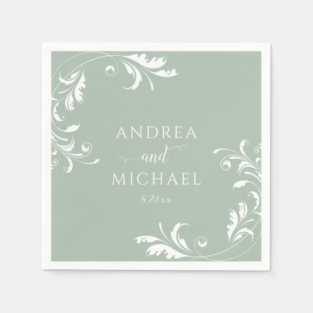 Servilleta De Papel Elegante Boda Sage Green (Anverso)